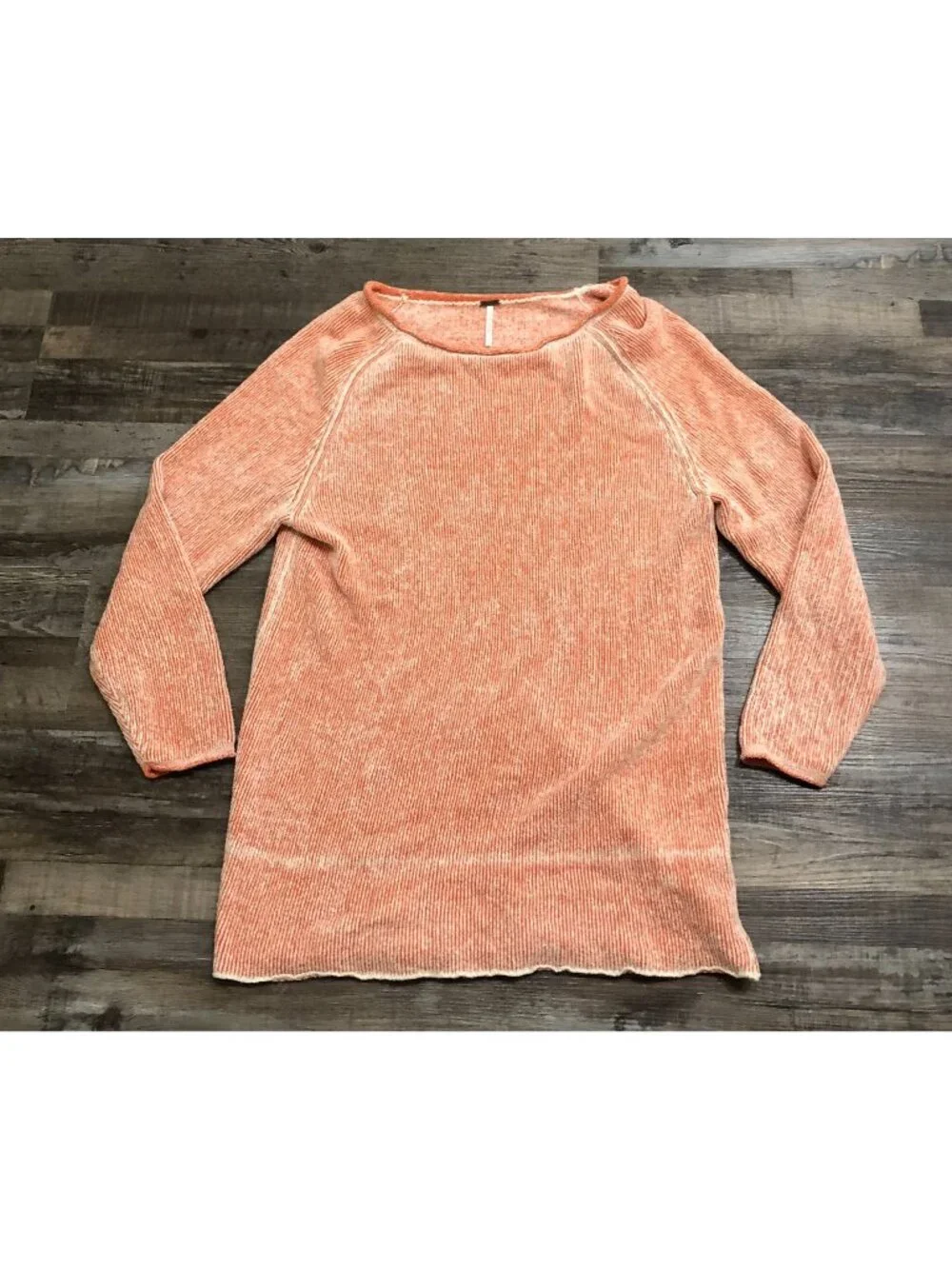 Free People Womens Small Lenox Tunic Sweater Orange Long Sleeve Oversize Raw Hem